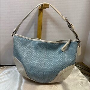 Vintage Coach Blue and Cream Signature Hobo Bag